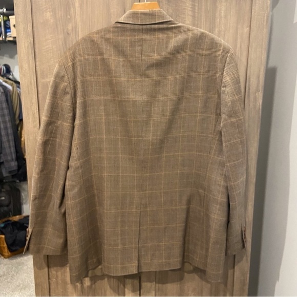 Lauren Ralph Lauren 44R Blazer Wool Silk Brown Glen Plaid Jacket - Picture 2 of 11